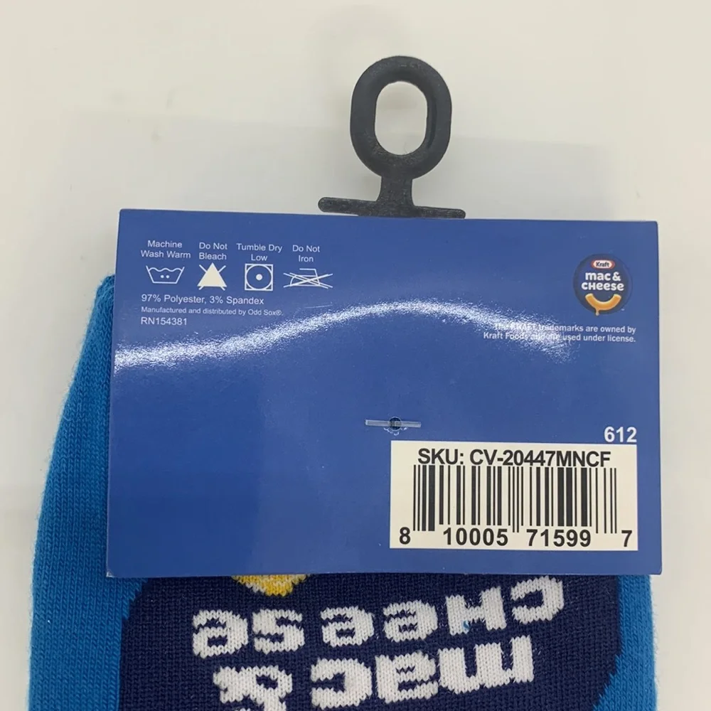 Kraft Mac & Cheese NWT Crew Socks Blue Multi One Size Fits Most Fun Theme
